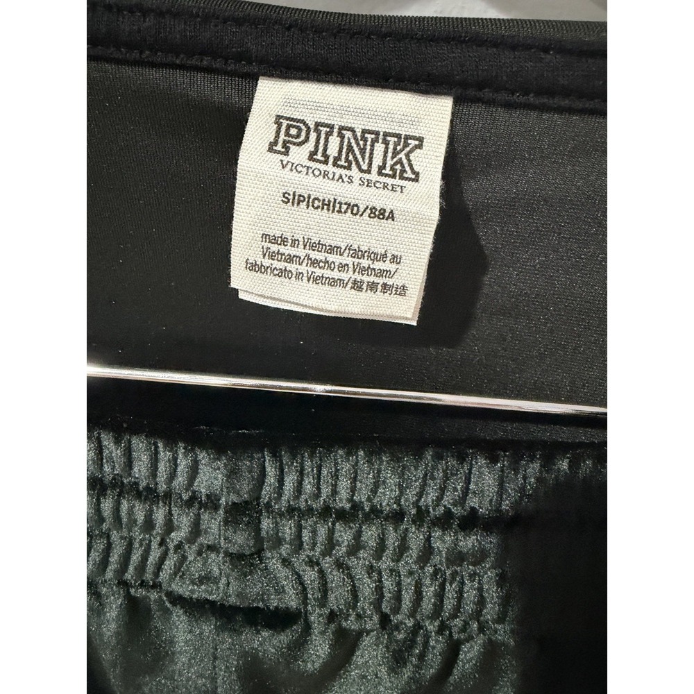 VtG Y2K PINK Victoria's Secret Velour Sweatsuit Set Black Hoodie Sz S Pants Sz M - Picture 2 of 11